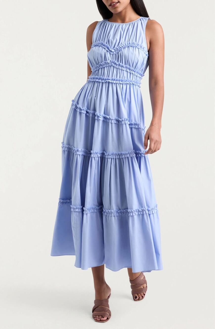 NWT Cinq à Sept Sirrina Blue Ruffle Tiered Midi Dress Size 2